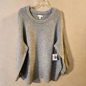 LC Lauren Conrad New Womens Gray with Silver Threads Long Sleeve Sweater Size 2X